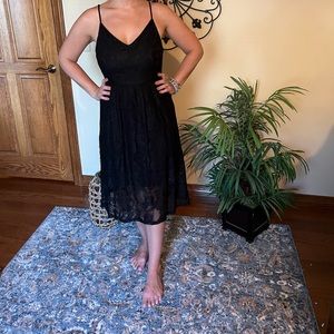Black lace midi dress
